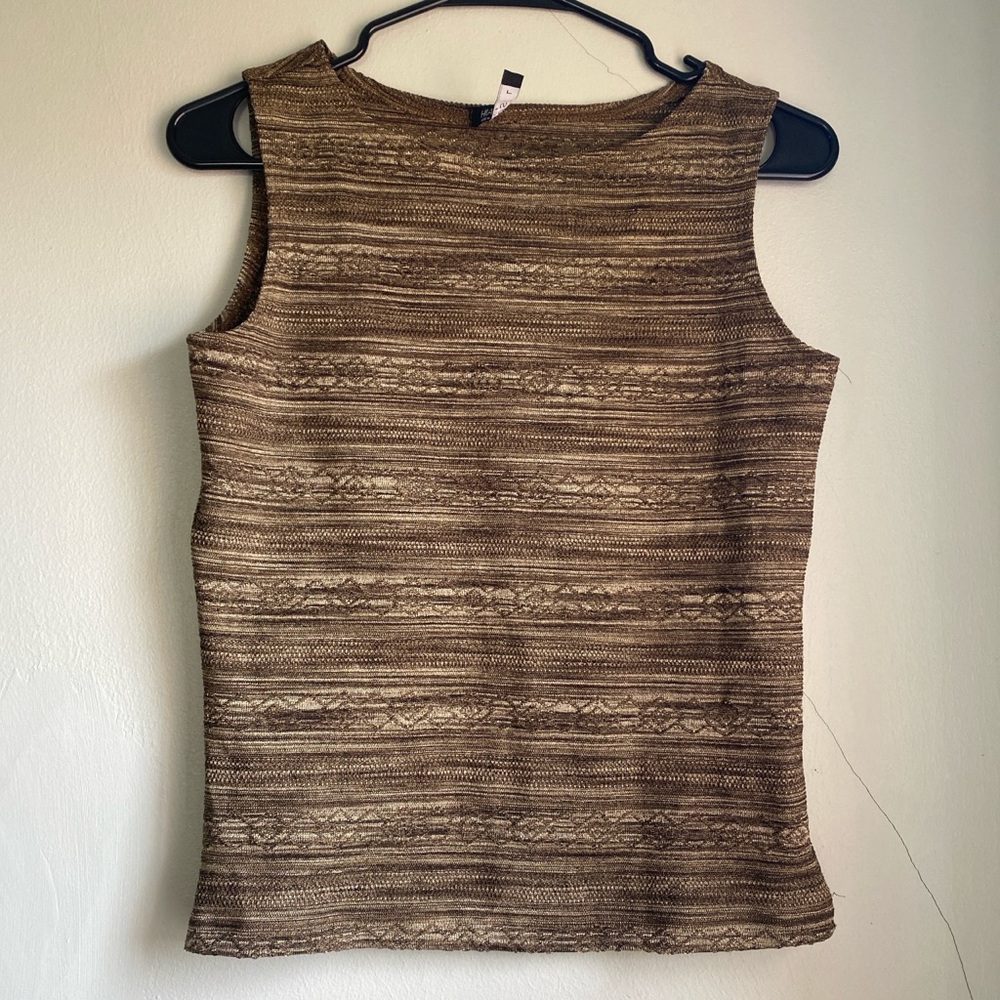 Sleeveless Brown Patterned Knit Tank Top